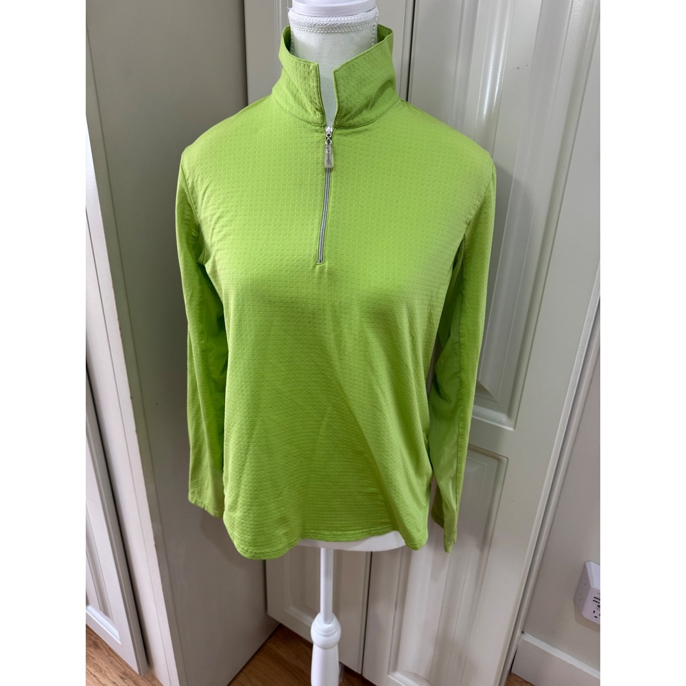 Bette & Court Womens Golf Pullover Long Sleeve Lime‎ Green Mock Neck Zip Size L